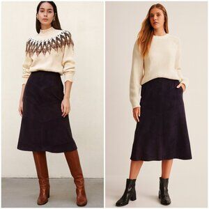 Vintage WORTH 100% Leather Suede Midi Skirt size 14 Patchwork Minimalist Y2K